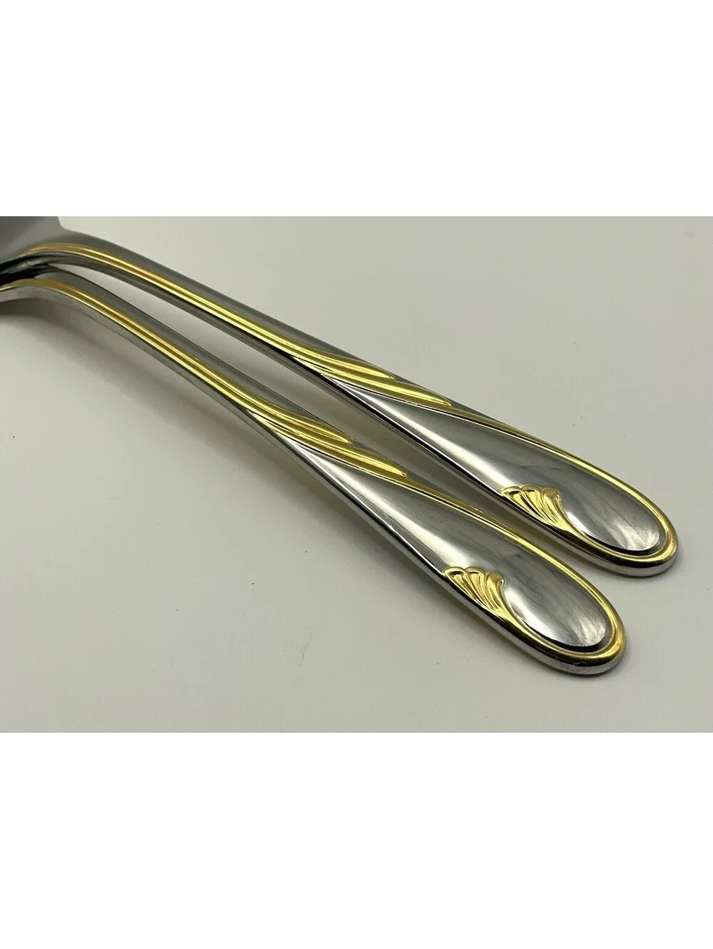 (2) Gorham GOLDEN SWIRL 18/8 Stainless Japan Dinner Fork Lot ~ 7 7/8”
